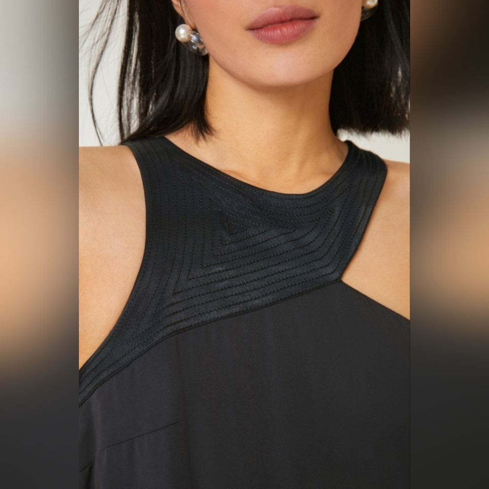 NWT Anthropologie Black Cutout Halter Mix Up Mini Dress Cocktail Asymmetrical - Picture 3 of 16